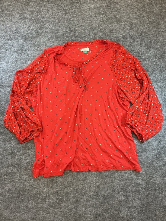 Maeve Tops - Maeve Red Peasant Blouse with Tie Neck Size 3X